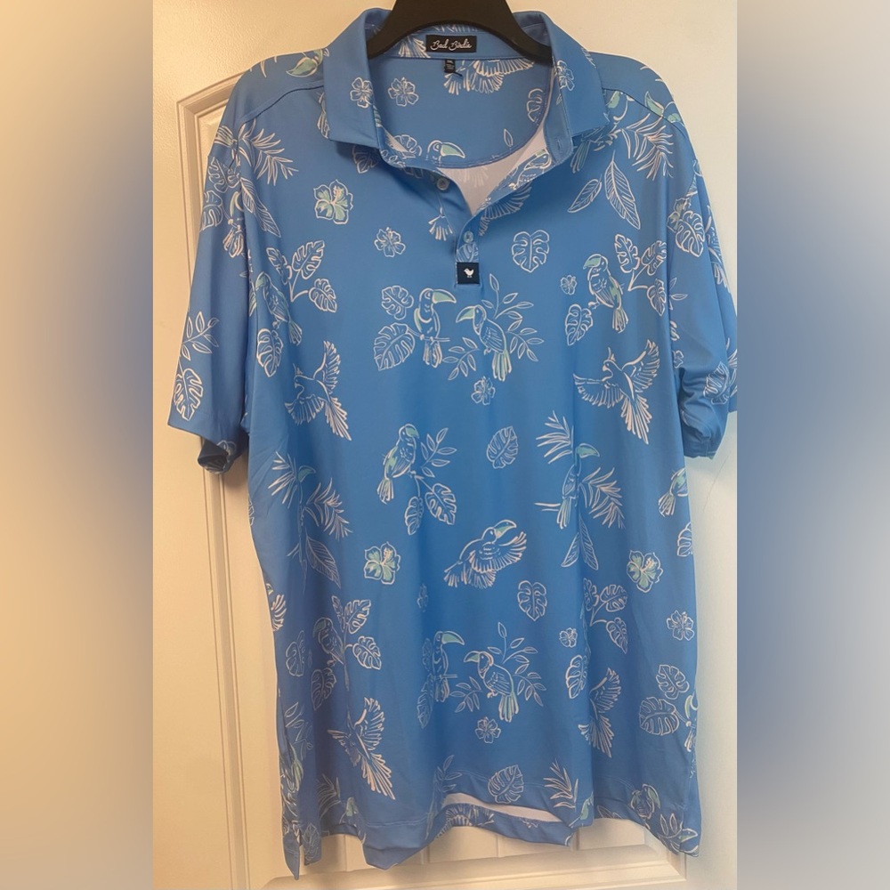 Bad Birdie Men's Blue Floral Polo Shirt 2XL